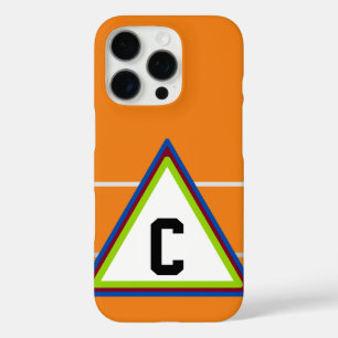 Funda iPhone 16 Pro Naranja monogramado Verde Azul geométrico