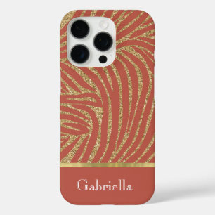 Funda iPhone 16 Pro Naranja Spice Gold Purpurina Zebra