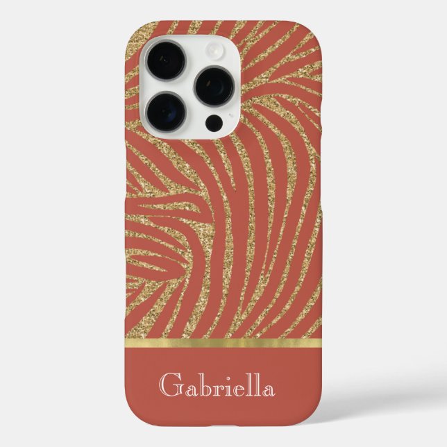 Funda iPhone 16 Pro Naranja Spice Gold Purpurina Zebra (Reverso )