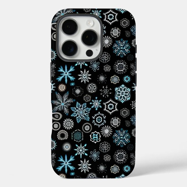 Funda iPhone 16 Pro Navidades Blue Snowflakes (Reverso )