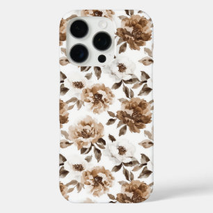 Funda iPhone 16 Pro Navidades de flores blancas de crema marrón