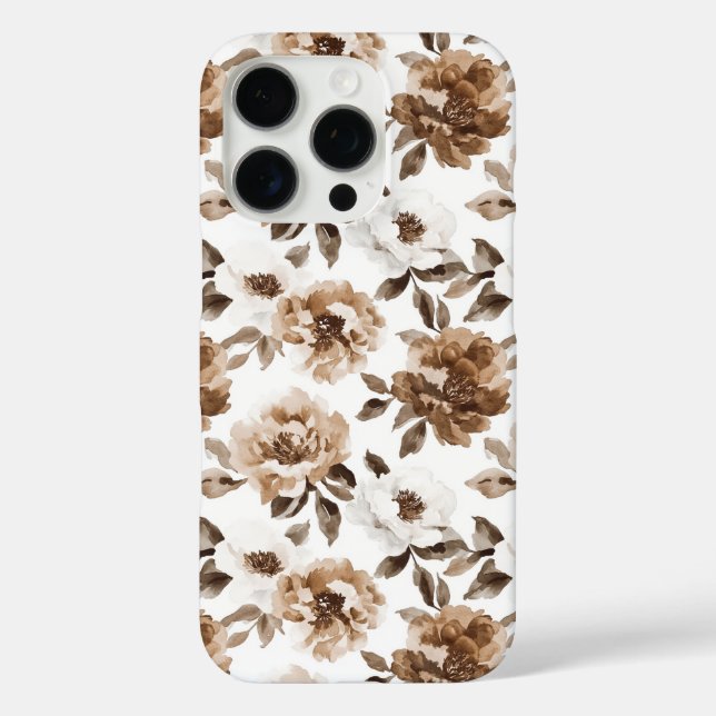 Funda iPhone 16 Pro Navidades de flores blancas de crema marrón (Reverso )