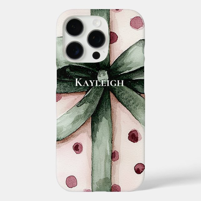 Funda iPhone 16 Pro Navidades puntos rosados Cinta verde y reverso (Reverso )