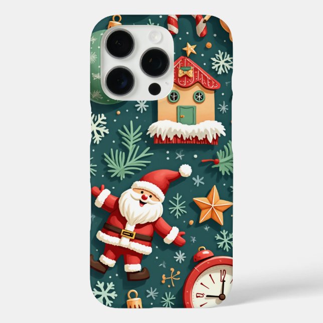Funda iPhone 16 Pro Navidades verdes Santa Claus estuche de teléfono r (Reverso )