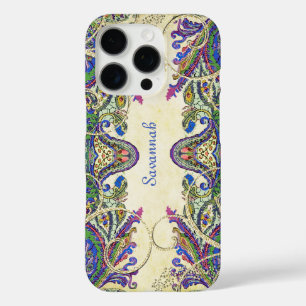 Funda iPhone 16 Pro Navy Gold Vintage Peacock Paisley iPhone