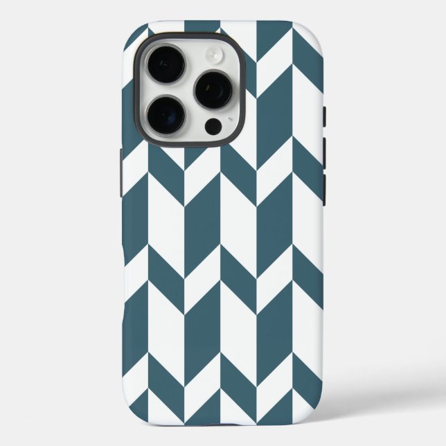 Funda iPhone 16 Pro Negrita Dos Flecha Tono Banda Chevron Azul Blanco (Reverso )