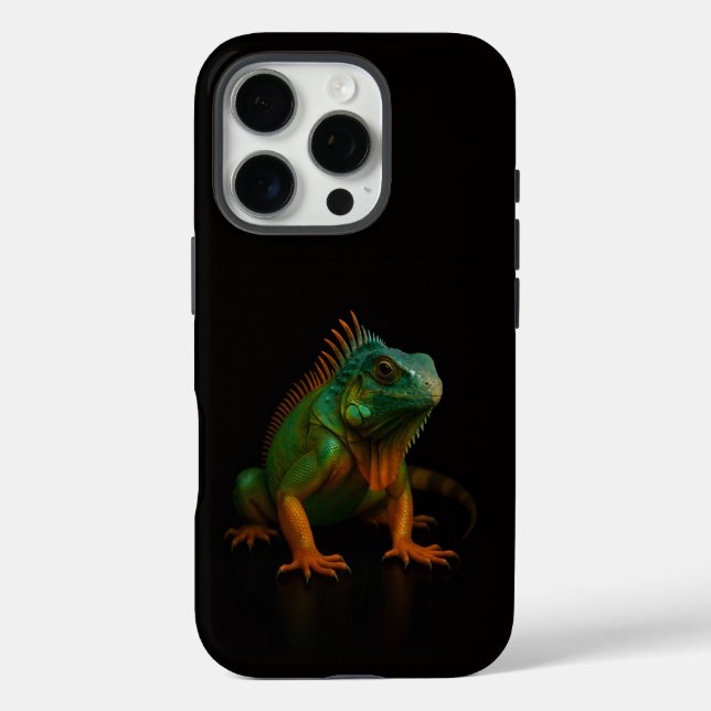 Funda iPhone 16 Pro Negro 4 Luxe iPhone 16 Pro, Iguana Verde (Reverso )