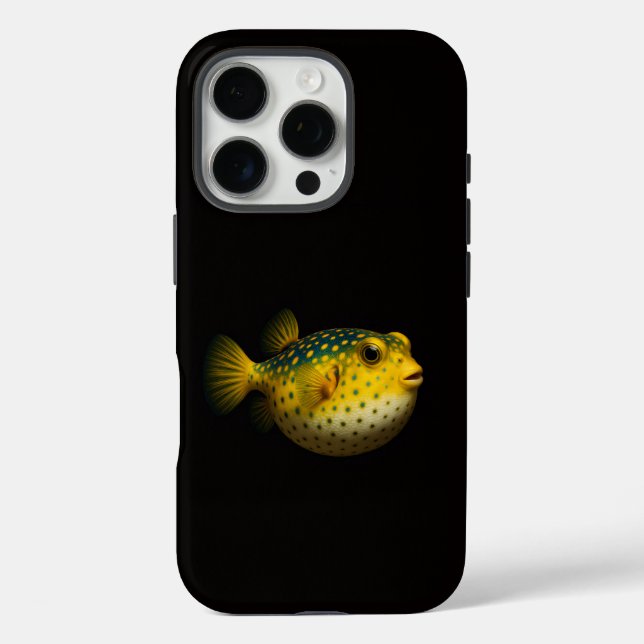 Funda iPhone 16 Pro Negro 4 Luxe iPhone 16 Pro, Pez Globo Amarillo (Reverso )