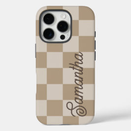Funda iPhone 16 Pro Nombre de Escritura en Cuadros Beige Taupe