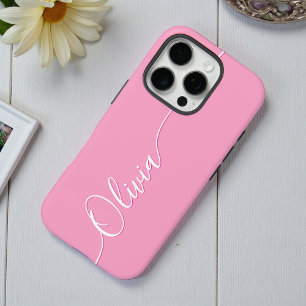 Funda iPhone 16 Pro Nombre de guión elegante de caligrafía rosa blanca