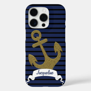 Funda iPhone 16 Pro Nombre de la cinta del anclaje de oro de las franj