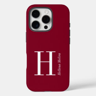 Funda iPhone 16 Pro Nombre de monograma de Burdeos moderno
