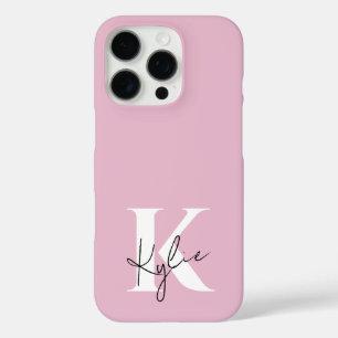 Funda iPhone 16 Pro Nombre de monograma personalizado rosado moderno:
