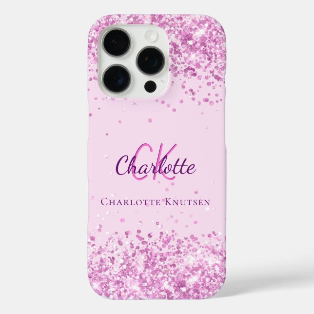Funda iPhone 16 Pro Nombre de monograma púrpura Rubor (Reverso )