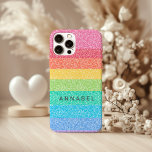 Funda iPhone 16 Pro Nombre del patrón de color de las franjas arcoiris<br><div class="desc">Cuto Purpurina Rayas Arcoiris Color Patrón Personalizado Nombre Teléfono Estuche</div>