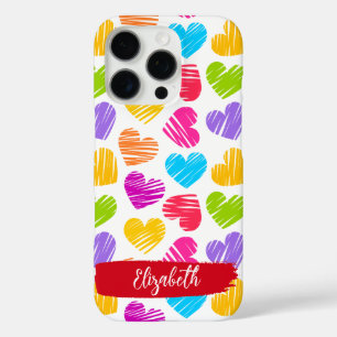 Funda iPhone 16 Pro Nombre del patrón del patrón del corazón garabato 