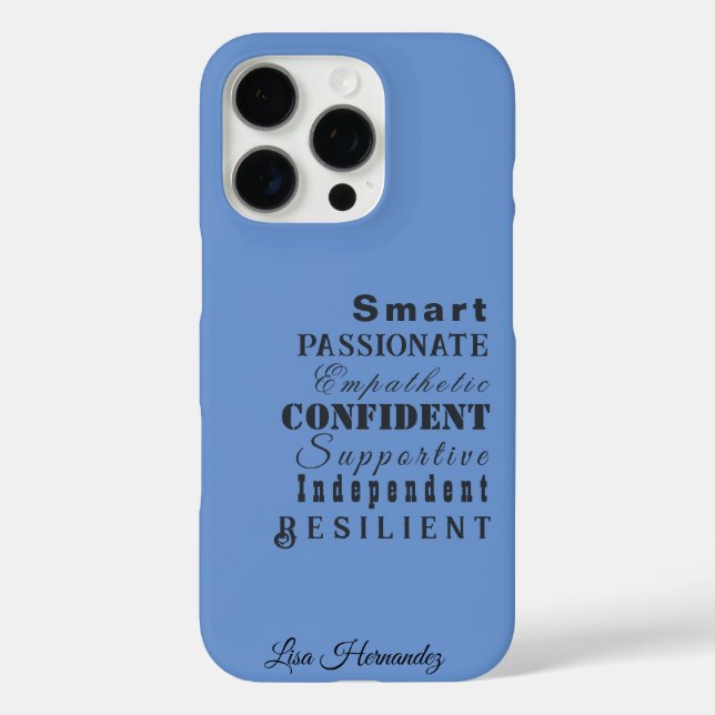 Funda iPhone 16 Pro Nombre del personalizable, Características Azul de (Reverso )