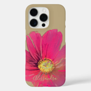 Funda iPhone 16 Pro Nombre Monograma Oro Tan Flor Floral Rosa Rojo Flo