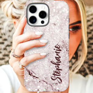 Funda iPhone 16 Pro Nombre Personalizado con Brillo de Mármol Púrpura