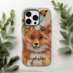 Funda iPhone 16 Pro Nombre personalizado de los amigos florales de col<br><div class="desc">Watercolor Foxy Floral Friends Personalized Name iPhone 16 Pro Funda presenta una moderna y moderna pintura acuarela de un zorro que usa una corona floral con un pájaro en la cabeza. Personaliza con tu nombre a continuación. Creado por Evco Studio www.zazzle.com/store/evcostudio</div>