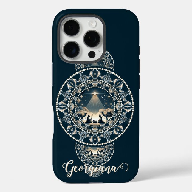 Funda iPhone 16 Pro Nombre personalizado Estrella sagrada del Mandala  (Reverso )