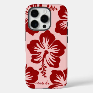 Funda iPhone 16 Pro Nombre personalizado Flor de Hibisco Tropical 