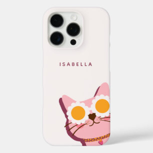 Funda iPhone 16 Pro Nombre Personalizado Gatito Rosa Lindo