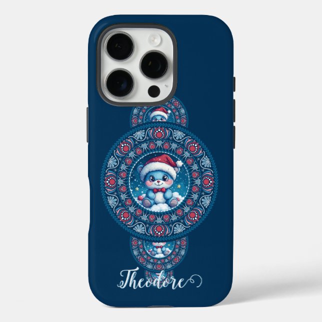 Funda iPhone 16 Pro Nombre personalizado Holiday Kawaii Oso Ornamental (Reverso )
