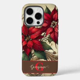 Funda iPhone 16 Pro Nombre personalizado Navidades Art Nouveau Poinset