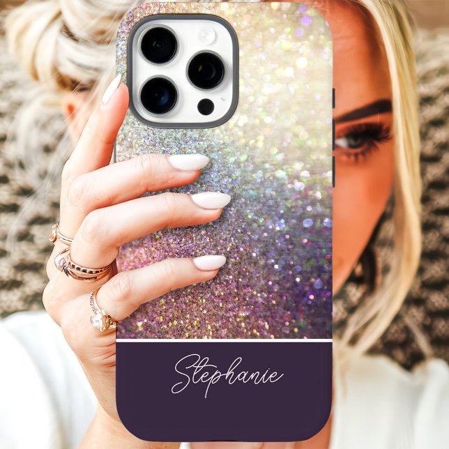 Funda iPhone 16 Pro Nombre personalizado Ombre de purpurina (Subido por el creador)