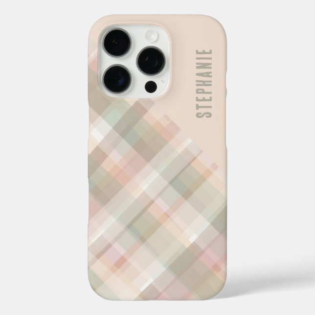 Funda iPhone 16 Pro Nombre Personalizado Pastel Cuadro Melocotón Verde (Reverso )
