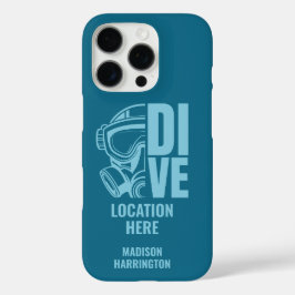 Funda iPhone 16 Pro Nombre y ubicación personalizados Buceo Scuba