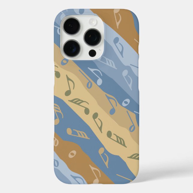 Funda iPhone 16 Pro Nota De Música Rayas Marrón Y Azul (Reverso )