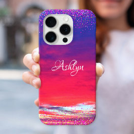 Funda iPhone 16 Pro Nubes azules rosas calientes de sol confetti punto