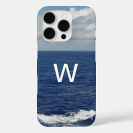 Funda iPhone 16 Pro Nubes onduladas del océano azul monogramo