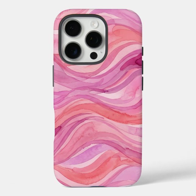 Funda iPhone 16 Pro Olas de acuarela rosadas (Reverso )