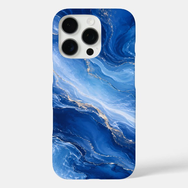 Funda iPhone 16 Pro Olas de mármol azul lujo abstracto (Reverso )