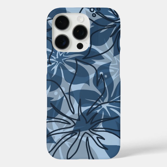 Funda iPhone 16 Pro Olowalu Hibiscus Hawaiian Camo Denim Blue (Reverso )