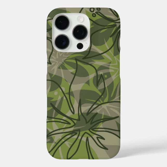 Funda iPhone 16 Pro Olowalu Hibiscus Hawaiian Camo Olive (Reverso )