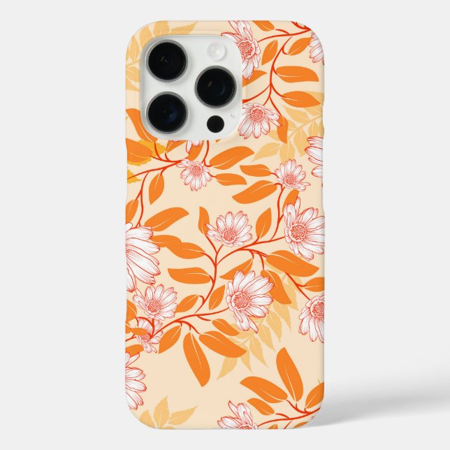 Funda iPhone 16 Pro Orange and white floral pattern daisies (Reverso )