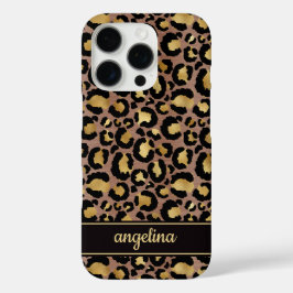 Funda iPhone 16 Pro Oro Laminado Sobre Monograma Impreso De Leopardo M