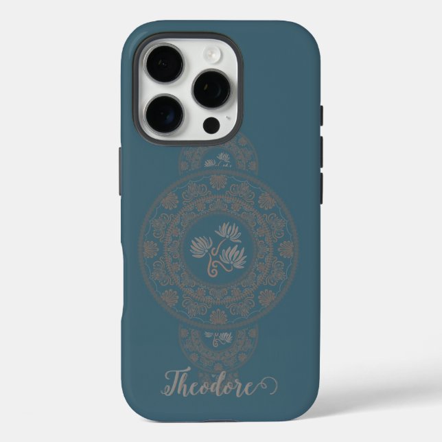 Funda iPhone 16 Pro Oro personalizado Rococo Lotus Ornamentala (Reverso )