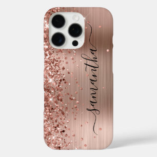 Funda iPhone 16 Pro Oro Rosa Brillante Glittery Firma Femenina