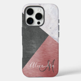 Funda iPhone 16 Pro Oro Rosa, pizarra y mármol - Añadir un monograma