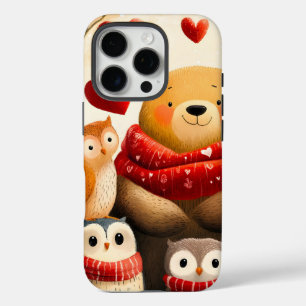 Funda iPhone 16 Pro Oso búho familia bosque acogedor amor invernal