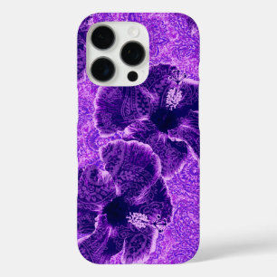 Funda iPhone 16 Pro Paisley Hibiscus Vintage Psychedelle Floral Violet