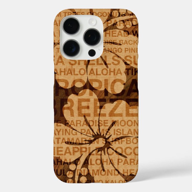 Funda iPhone 16 Pro Palabras de verano Hibiscus Faux Wood  (Reverso )