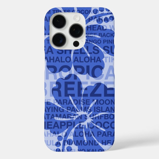 Funda iPhone 16 Pro Palabras de verano Hibiscus Hawaian Blue (Reverso )