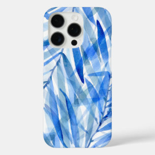 Funda iPhone 16 Pro Palmas de acuarela tropical hawaiana en azul real
