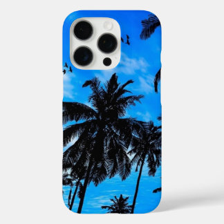 Funda iPhone 16 Pro Palmera Tropical Silueta Verano Azul